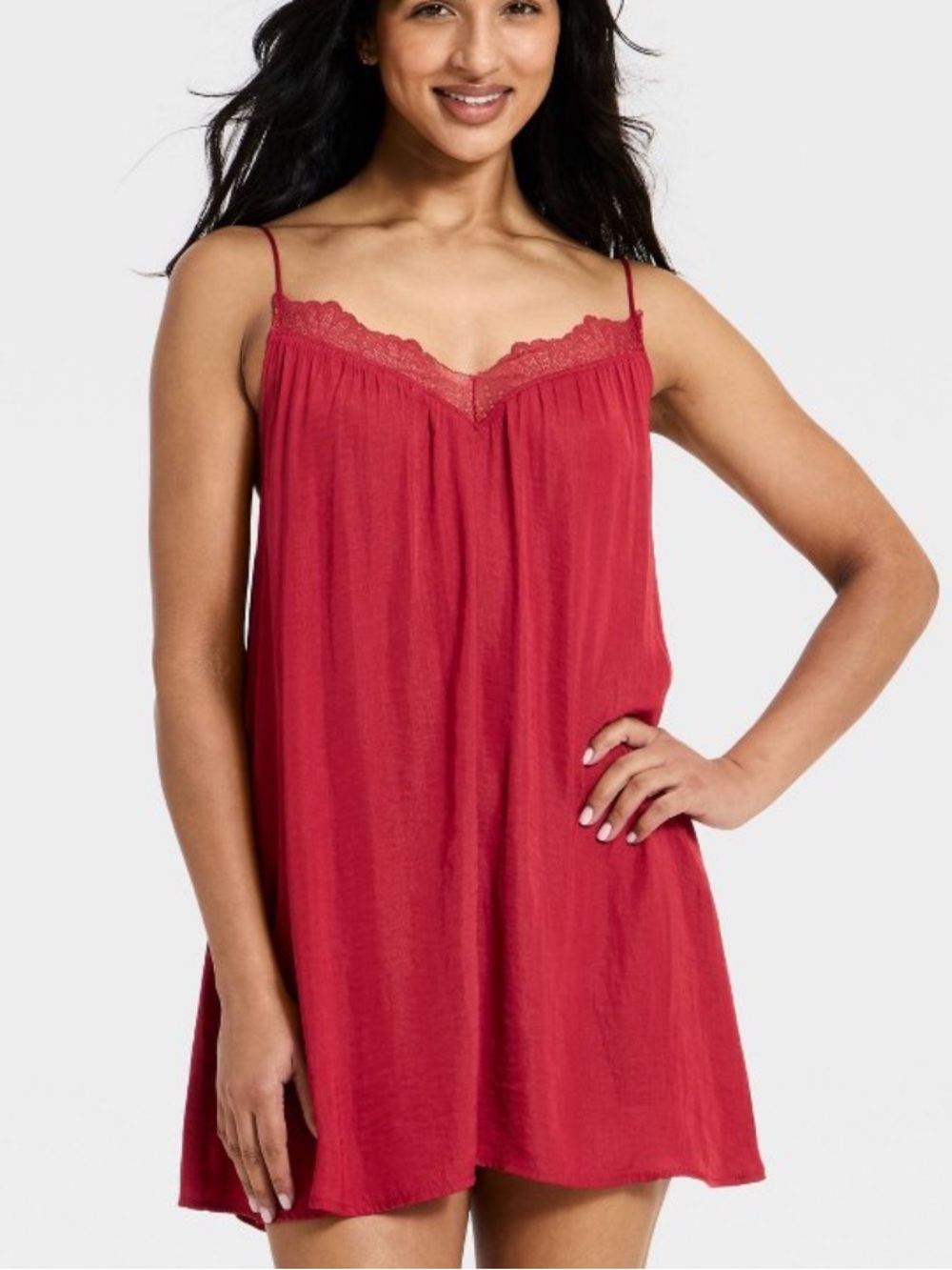 Auden luxury collection Lace-Trim satin Chemise Dark pink NWT 8